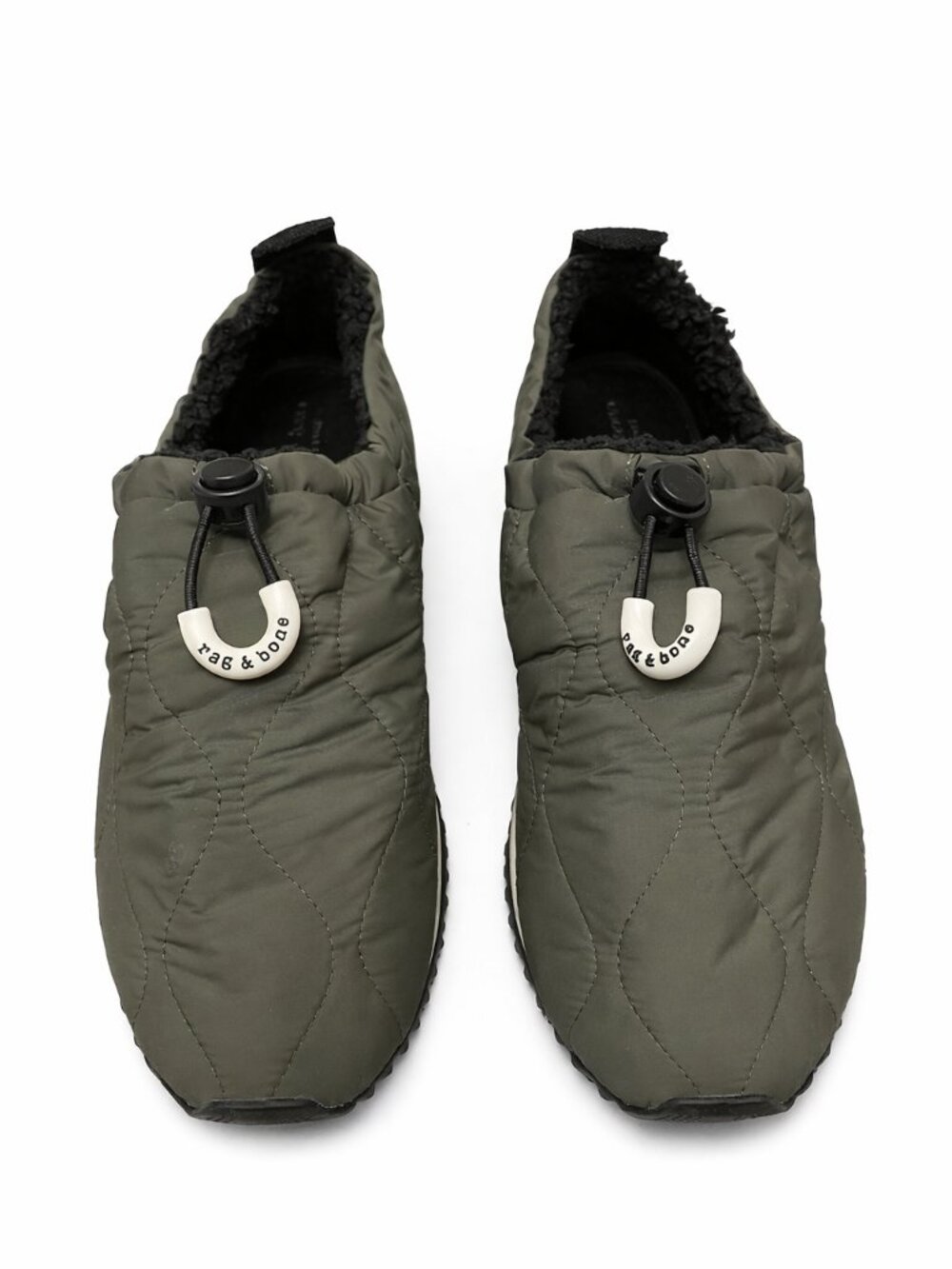 Rag & Bone Quilted Puffer Slip‑On Sneakers Olive Sherpa Lined BLOKECORE EU 40